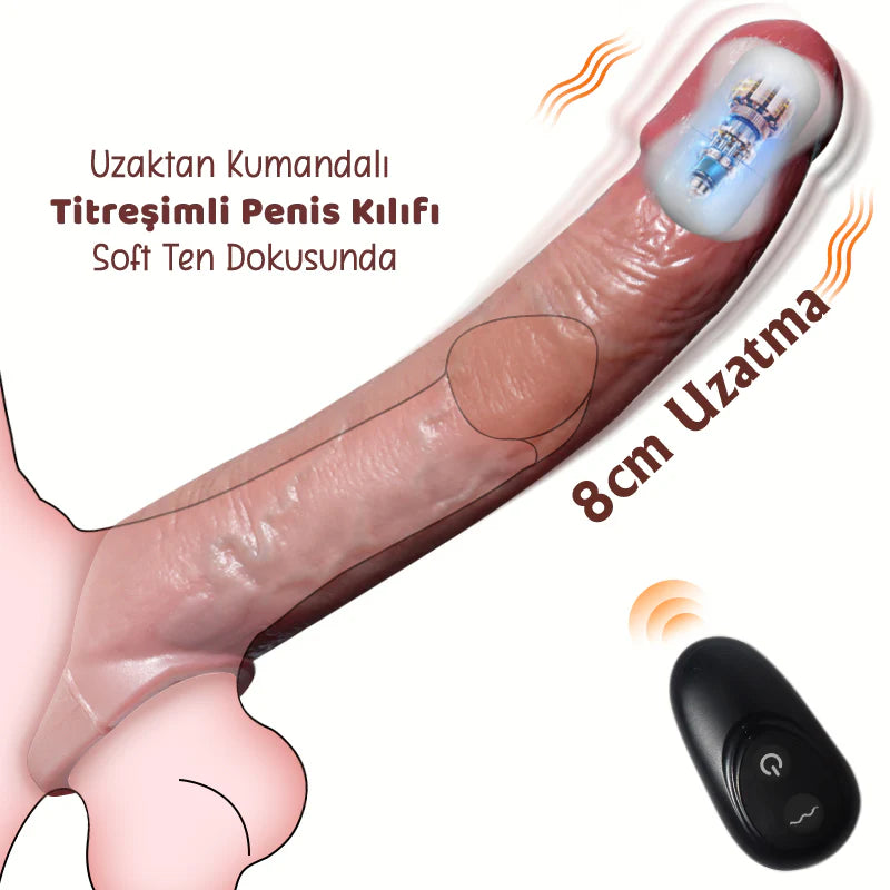 Erotikcim - Gerçek Doku - 7 Titreşim Modu - 22cm Uzunluk - 4cm Kalınlık – Uzaktan Kumandalı Penis Kılıfı