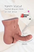 Erotikcim - Gerçek Manken Kalıp Yarım Vücut Testisli Büyük Dildo ve Anüs - Unisex Kullanım - Bronz Ten