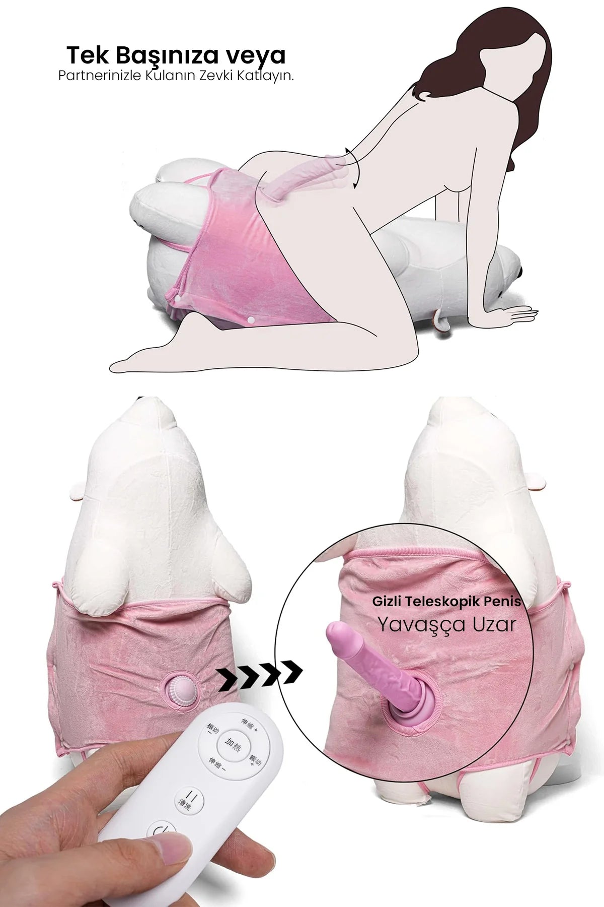 Erotikcim - Sevimli Kutup Ayısı Seks Makinesi - Gizli Penis - İleri Geri ve Titreşim Modları - Yastık Ayıcık