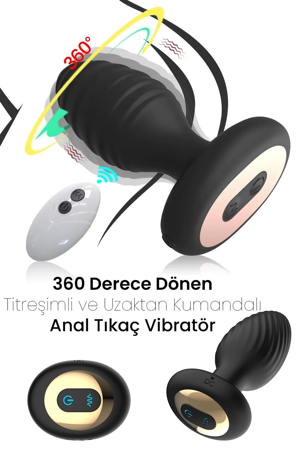 Erotikcim - 360 Derece Dönen Titreşimli Uzaktan Kumandalı Anal Plug - Dönen Titreşimli Anal Tıkaç