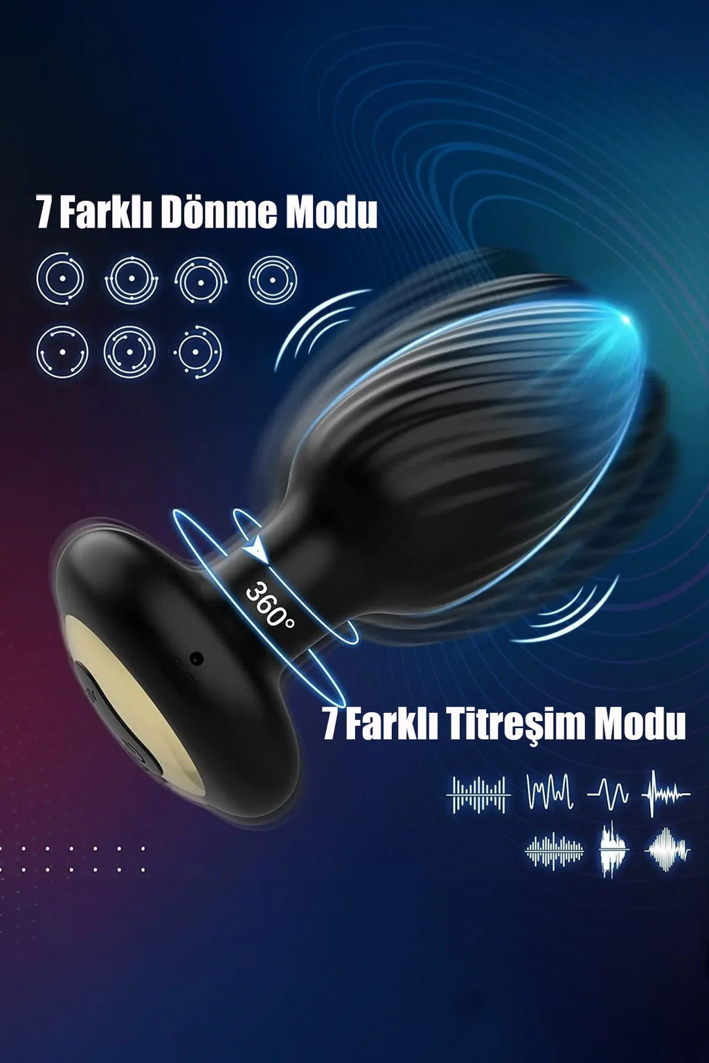 Erotikcim - 360 Derece Dönen Titreşimli Uzaktan Kumandalı Anal Plug - Dönen Titreşimli Anal Tıkaç