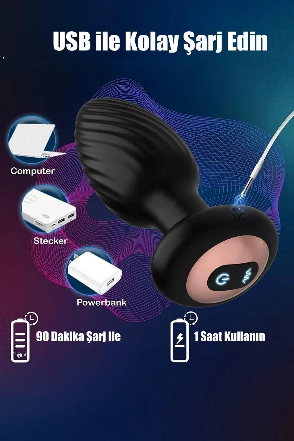 Erotikcim - 360 Derece Dönen Titreşimli Uzaktan Kumandalı Anal Plug - Dönen Titreşimli Anal Tıkaç