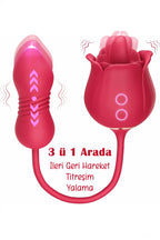 Erotikcim - Sonsuz Zevk Gül Vibratör – İleri Geri Hareket, Titreşim ve Yalama