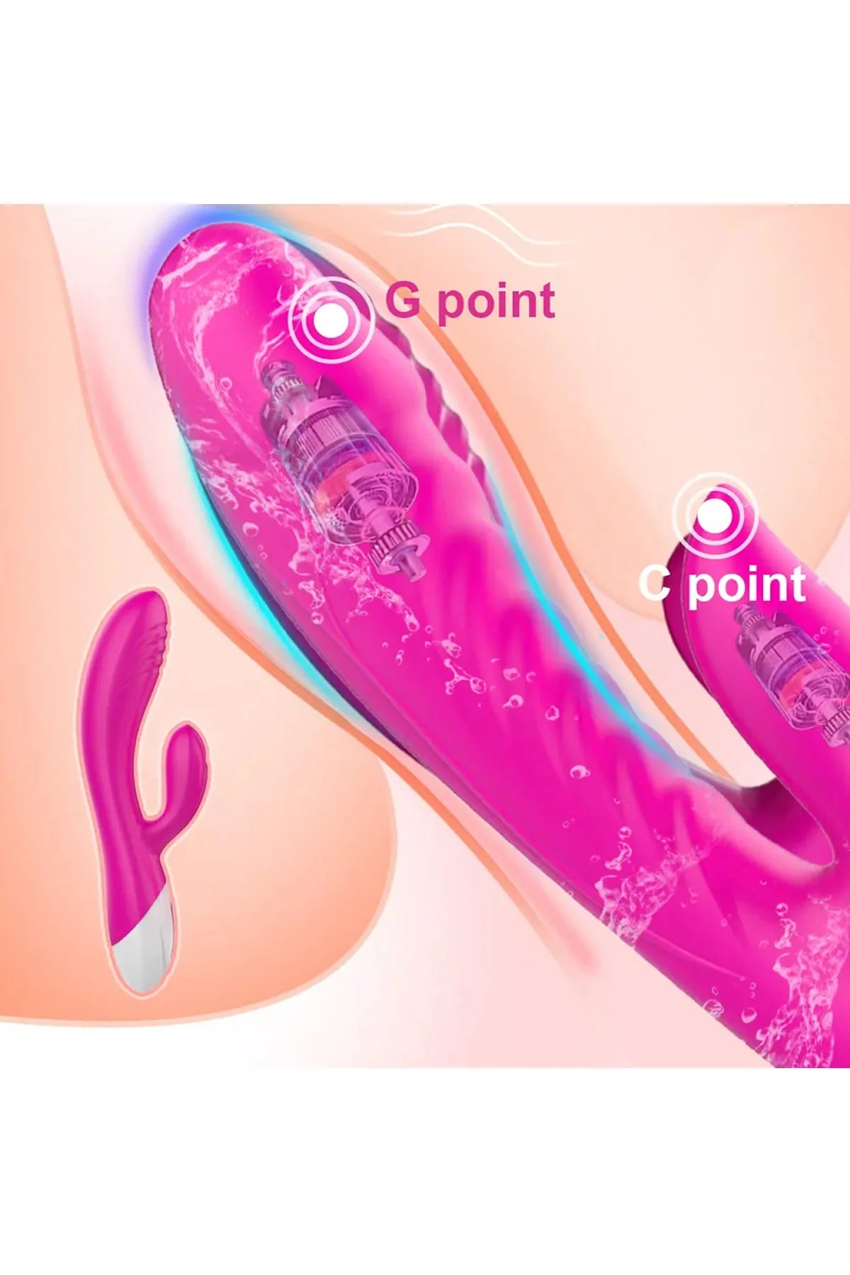 Erotikcim - Rabbit Vibratör Dildo - Çift İşlevli Titreşimli - Vajinal ve Anal Mastürbatör – Pembe