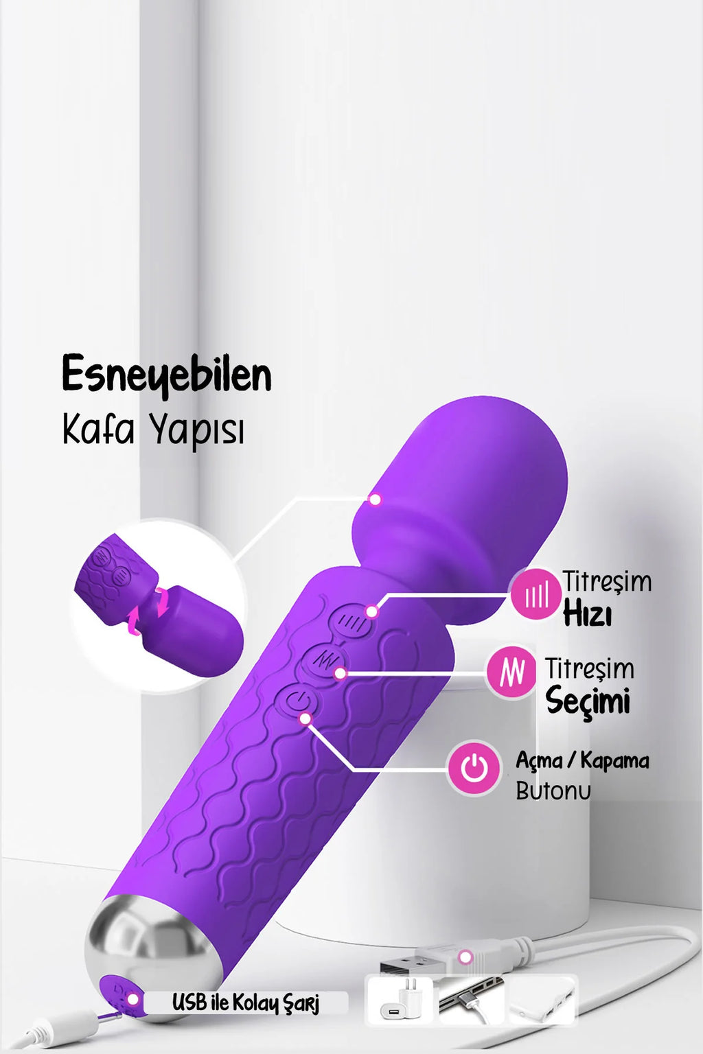 Erotikcim - 20 Titreşim 10 Mod Vibratör Masaj - Klitoris Simülatörlü - Şarjlı – Mor