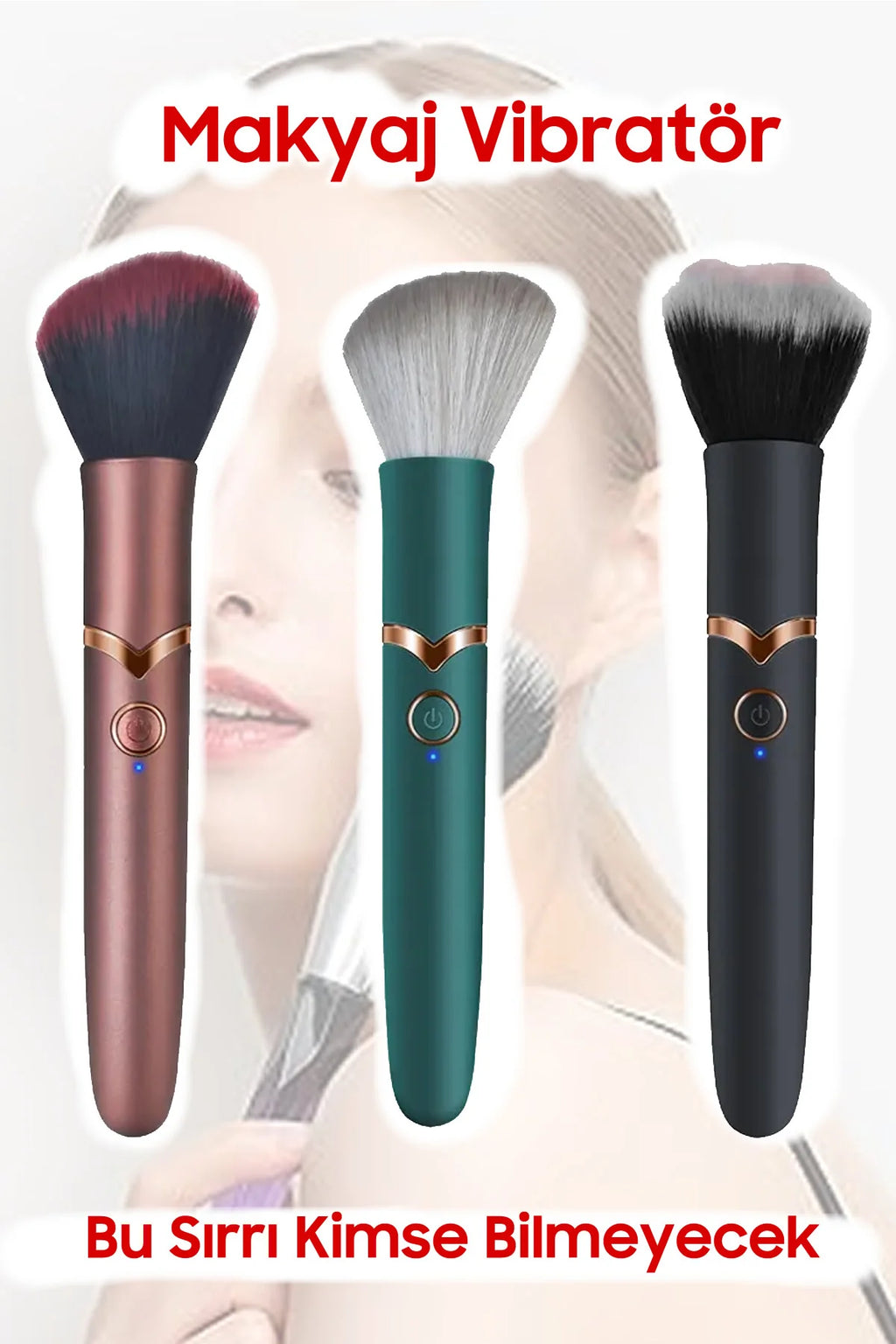 Erotikcim - Gizli Arkadaş - Makyaj Fırçası Vibratör - Makyaj Tazelerken Zevk Alın - Bronz