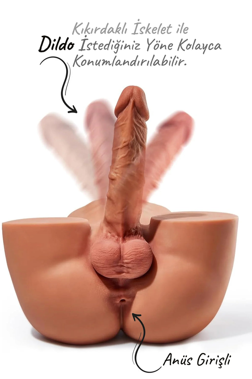 Erotikcim - Unisex Yakışıklı Melez Dildo - Kalça, Anüs ve Testisli - Realistik Kalçalı Dildo - Kıkırdak İskeletli 18,5cm * 4.3cm