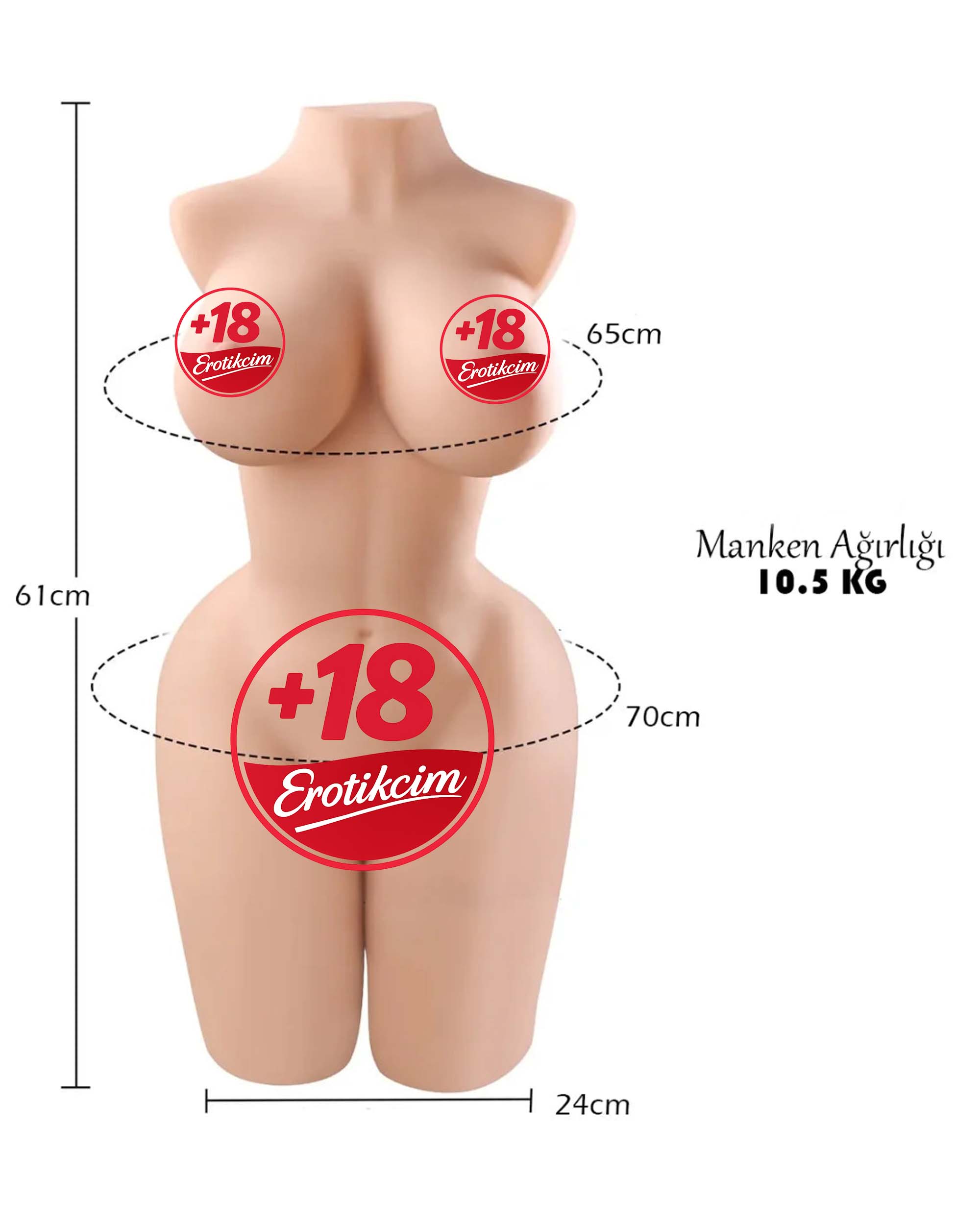 Erotikcim - Yarım Vücut Realistik Bebek - Göğüs, Anal, Vajinal Girişler - 61cm Boy