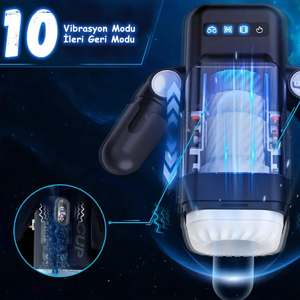 Erotikcim - Full Fonksiyon Telefon Tutuculu, Otomatik ileri Geri Hareket Fonksiyonlu, Isıtıcılı, Titreşimli Mastürbatör