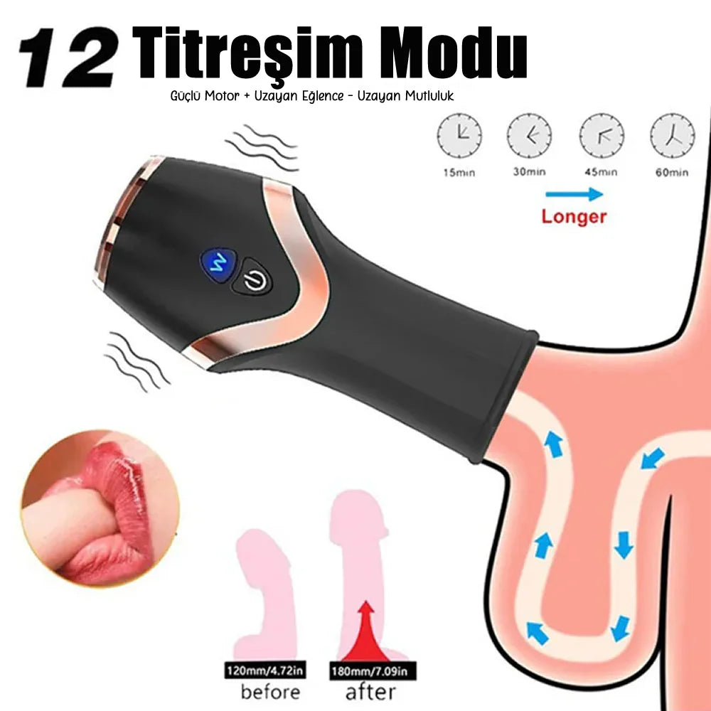 Erotikcim - Hızlı Ereksiyon ve Geciktirici Penis Egzersizi - Güçlü Titreşim Modları - Muhteşem Zevk - Şarjlı