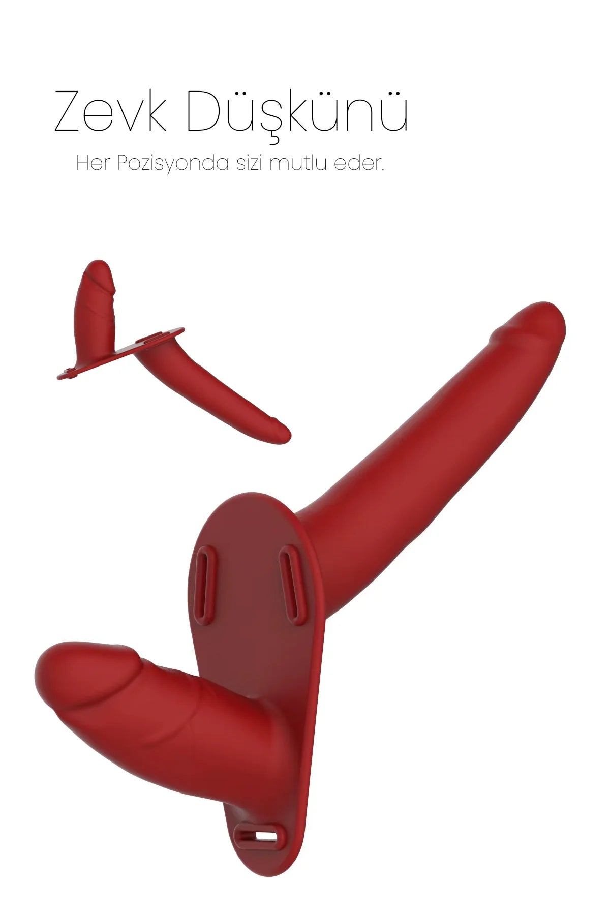 Erotikcim - Kadın Çiftler İçin Çift Yönlü Dildo Strapon Oyuncak - Double Zevk - Belden Bağlamalı - Kırmızı Tutku