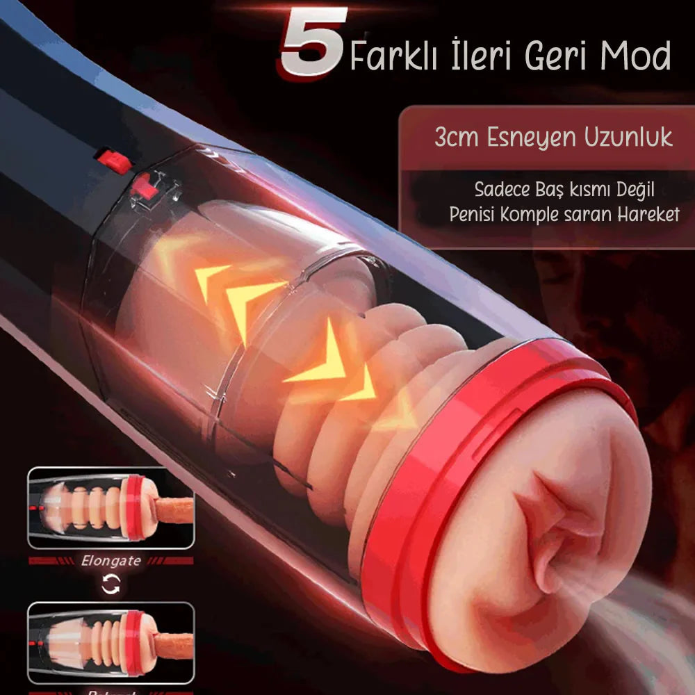 Erotikcim - Full Otomatik Şarjlı 5 İleri Geri Hareket, 10 Farklı Titreşim Modu, Mastürbatör