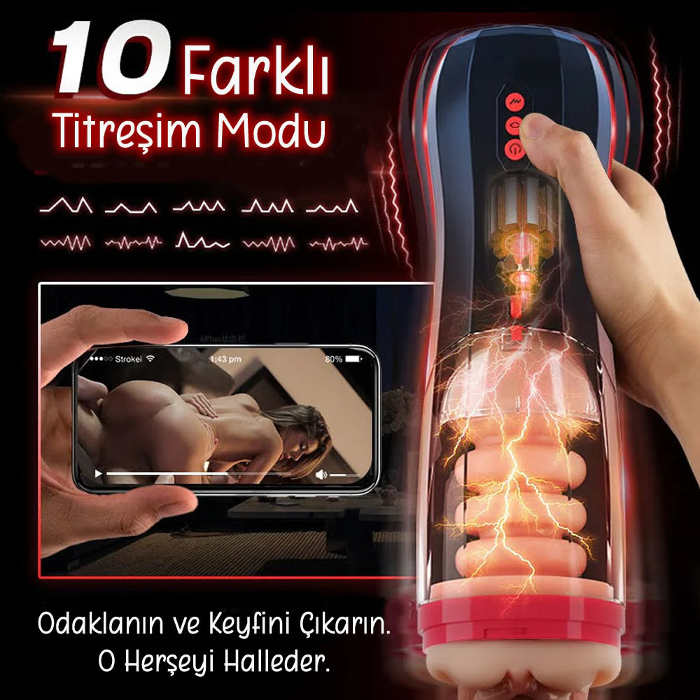 Erotikcim - Full Otomatik Şarjlı 5 İleri Geri Hareket, 10 Farklı Titreşim Modu, Mastürbatör