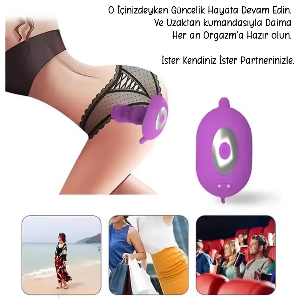 Erotikcim - Telefondan Kontrol Vajina ve Anal Vibratör - İleri Geri + Titreşim - İç Çamaşırı Vibratörü - Mor