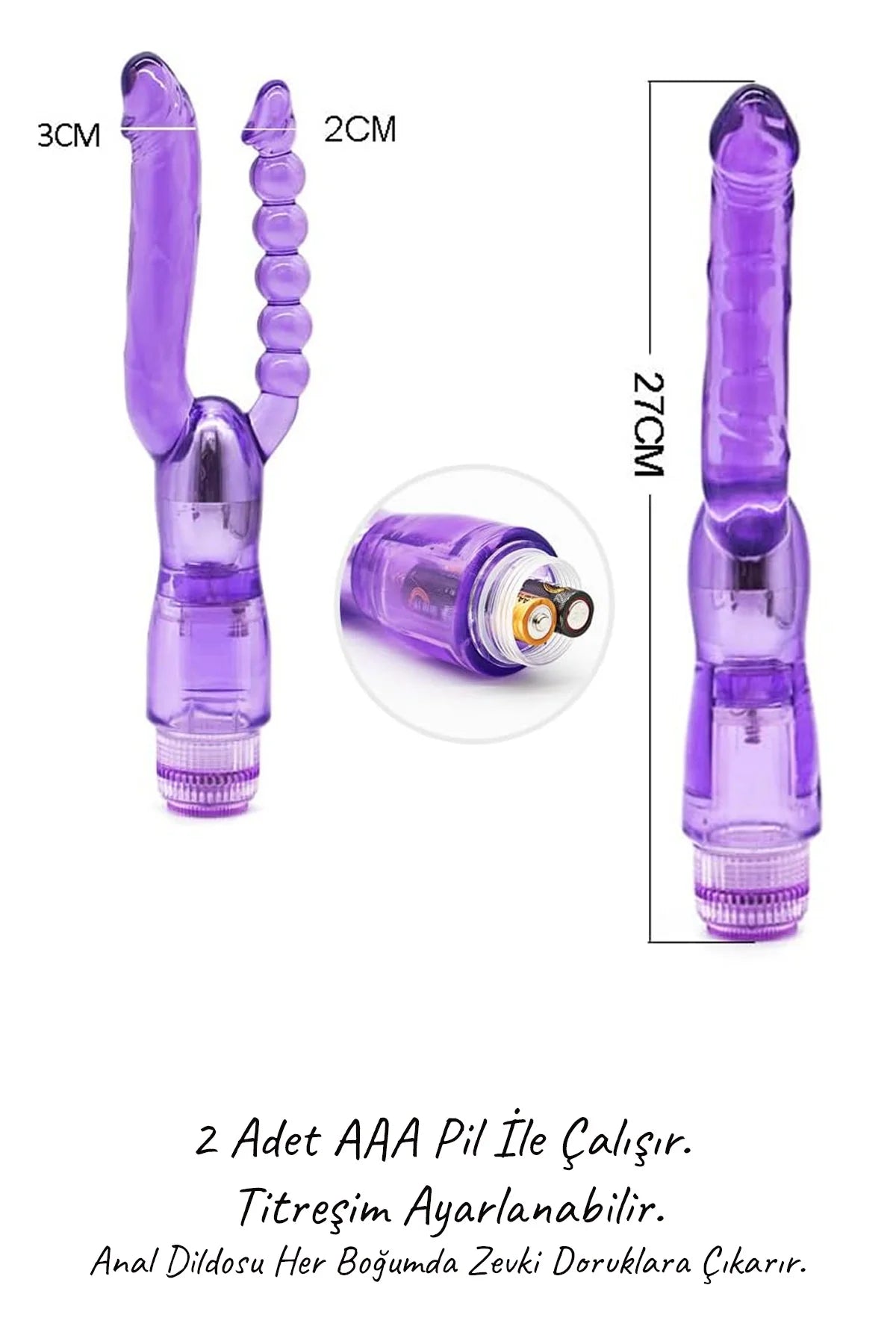 Erotikcim - Çift Başlı Titreşimli Silikon Dildo - Pilli - Double Zevk