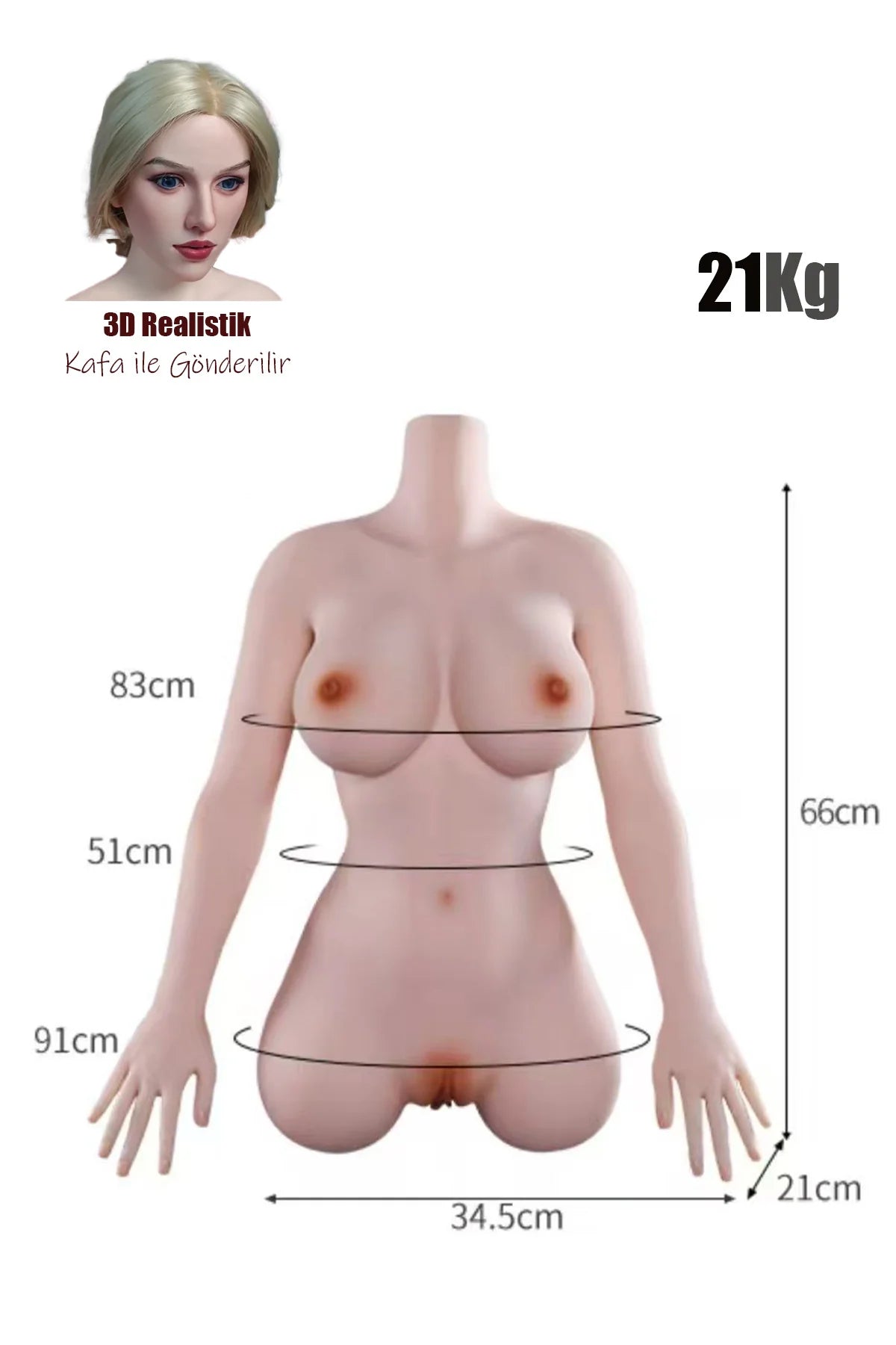 Erotikcim - Realistik Premium Sarışın Lena - 3 İşlevli - Göğüs, Anüs Vajina - 21KG - 3D Kafa