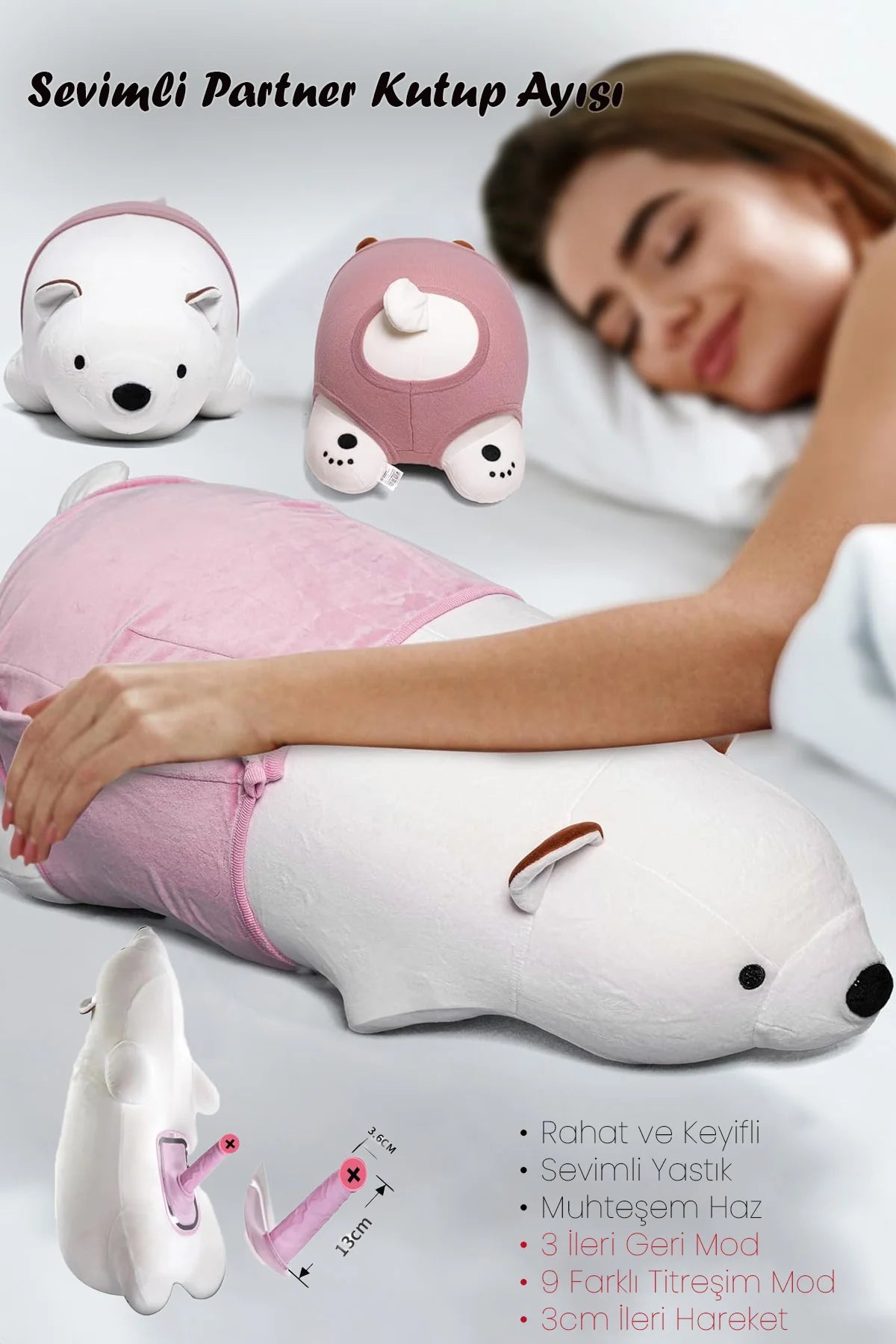 Erotikcim - Sevimli Kutup Ayısı Seks Makinesi - Gizli Penis - İleri Geri ve Titreşim Modları - Yastık Ayıcık