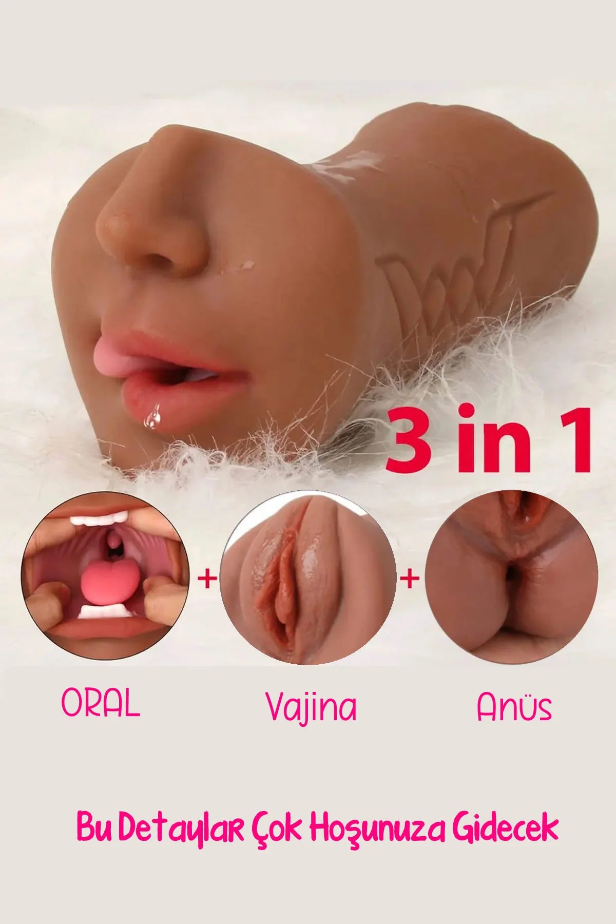 Erotikcim - 3 Boyutlu Yüz Mastürbatör - 3 Fonksiyon - Realistik - Gerçek Haz - Bronz